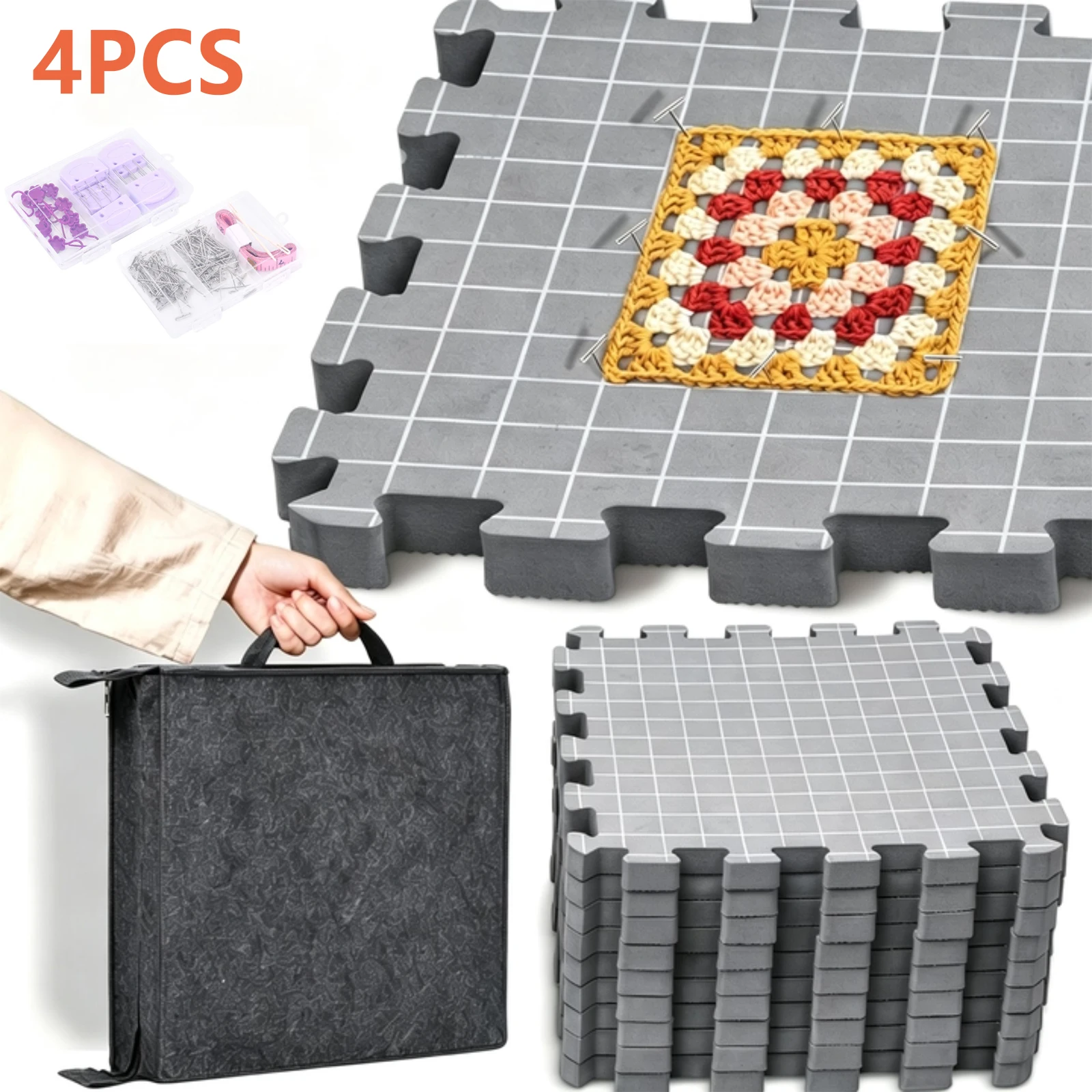4Pcs Foam Blocking Board Ultra Thick Foam Knitting Block Mat Portable Grid Knitting Board Foam Crafts Blocking Crochet Foam Mats