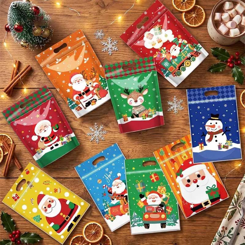TETP Xmas Cartoon Self‑Sealing Zipper Bag Christmas Food Packaging Pouches For Snowflake Crisp Candy Biscuit Snack Holiday Trea