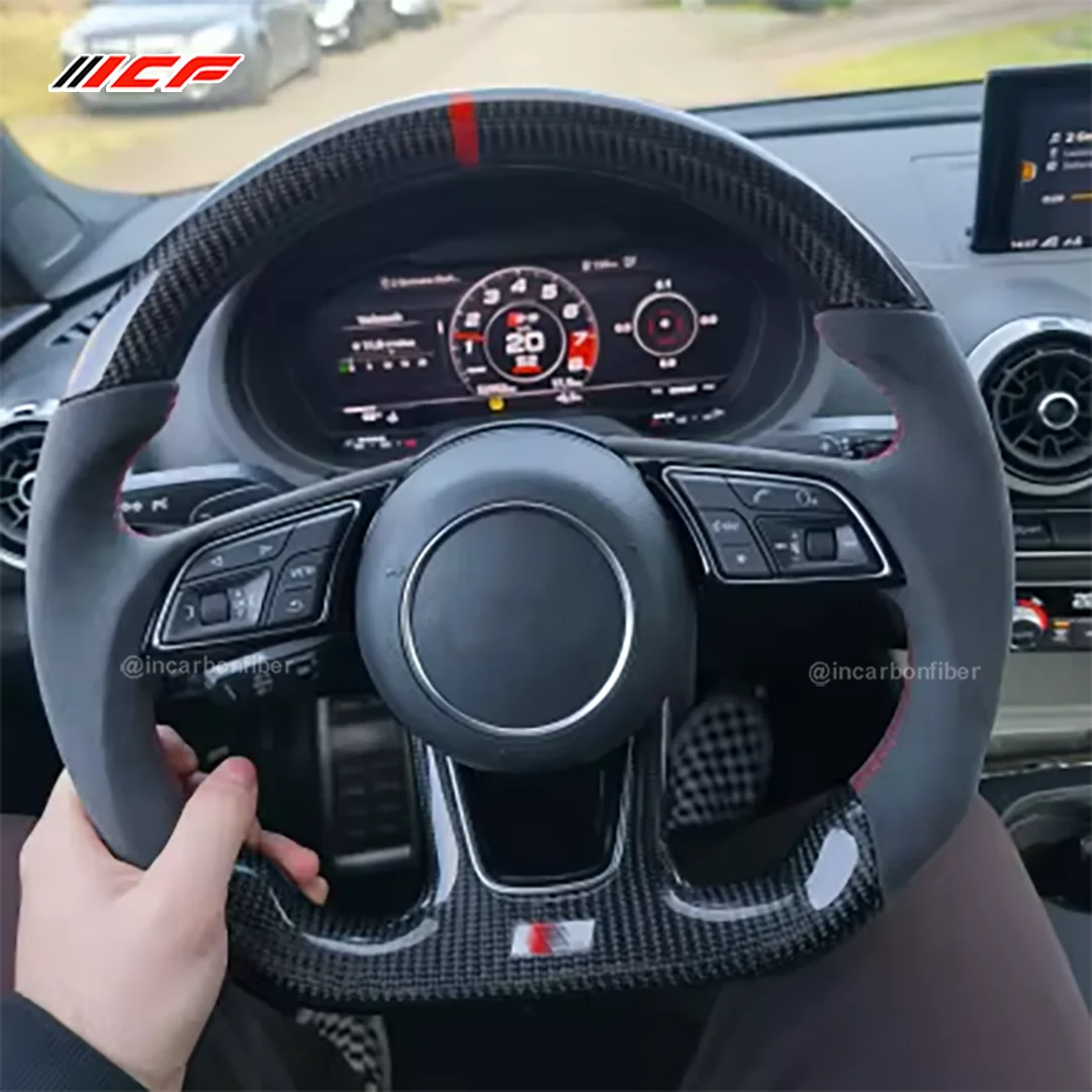 ICF Carbon Fiber Steering Wheel For Audi A3 A4 B9 RS3 S3 RS4 S4 A5 S5 Customized Suede Leather