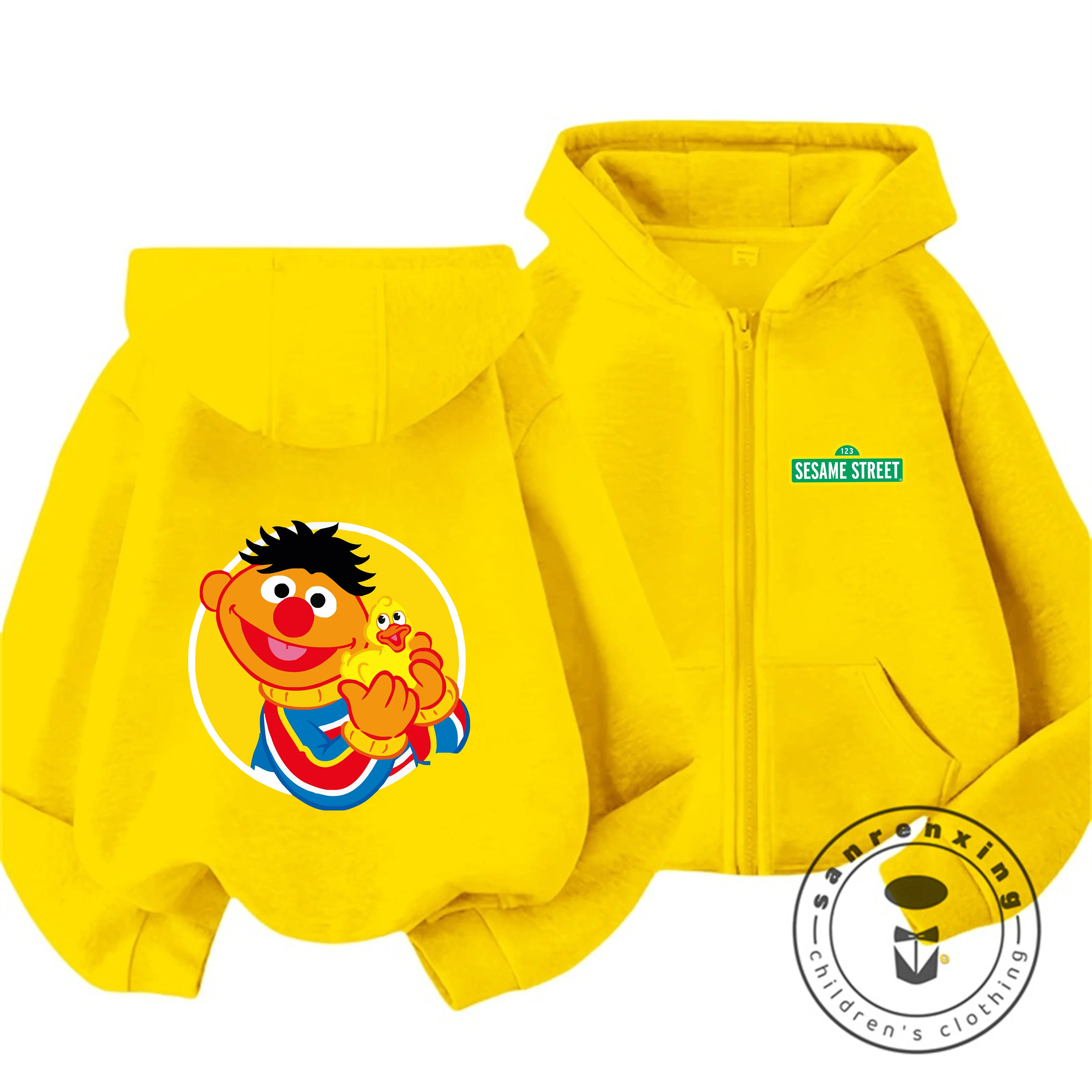 

2026 Autumn Winter Hot Sesame Street Zipper Hoodie Boys Girls 3-14Y Cute Kawaii Cartoon Street Fashion Outdoor Casual Cozy