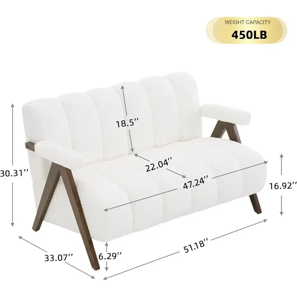 Elegant Solid Wood Loveseat Sofa with Plush Upholstered Accent Chair in Ivory