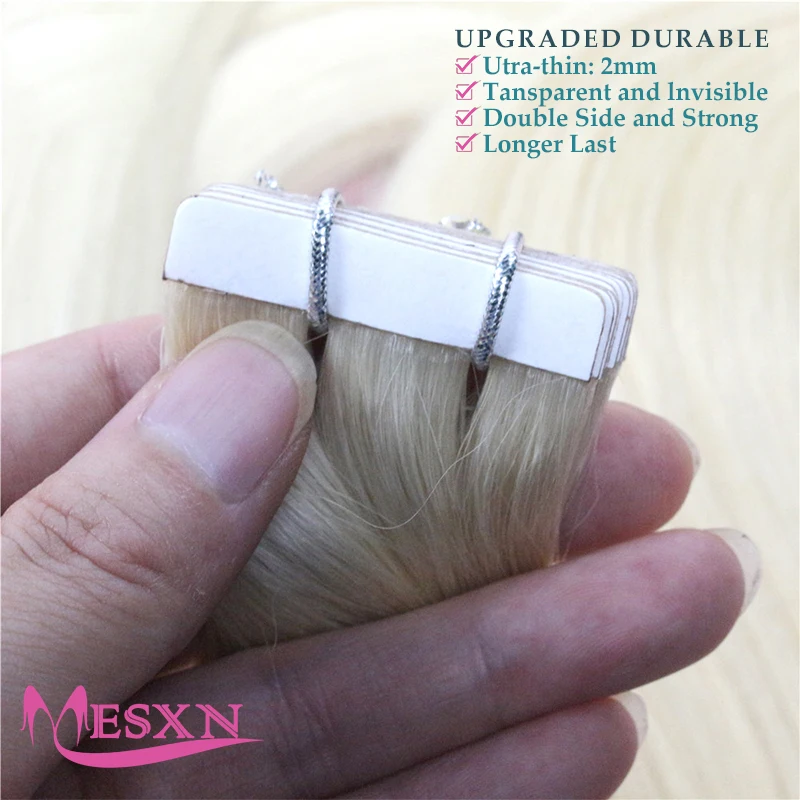 MESXN Tape in Human Hair Extensions Natural Seamless Invisible SKin Weft 14