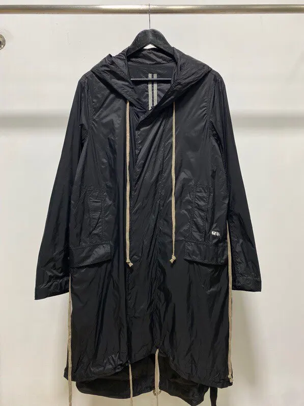 Techwear Dark Men's Long Hooded Jacket Casual Loose Poncho Cape Trench Coat Thicken Fall Winter Zip-up Cardigan with Drawstring