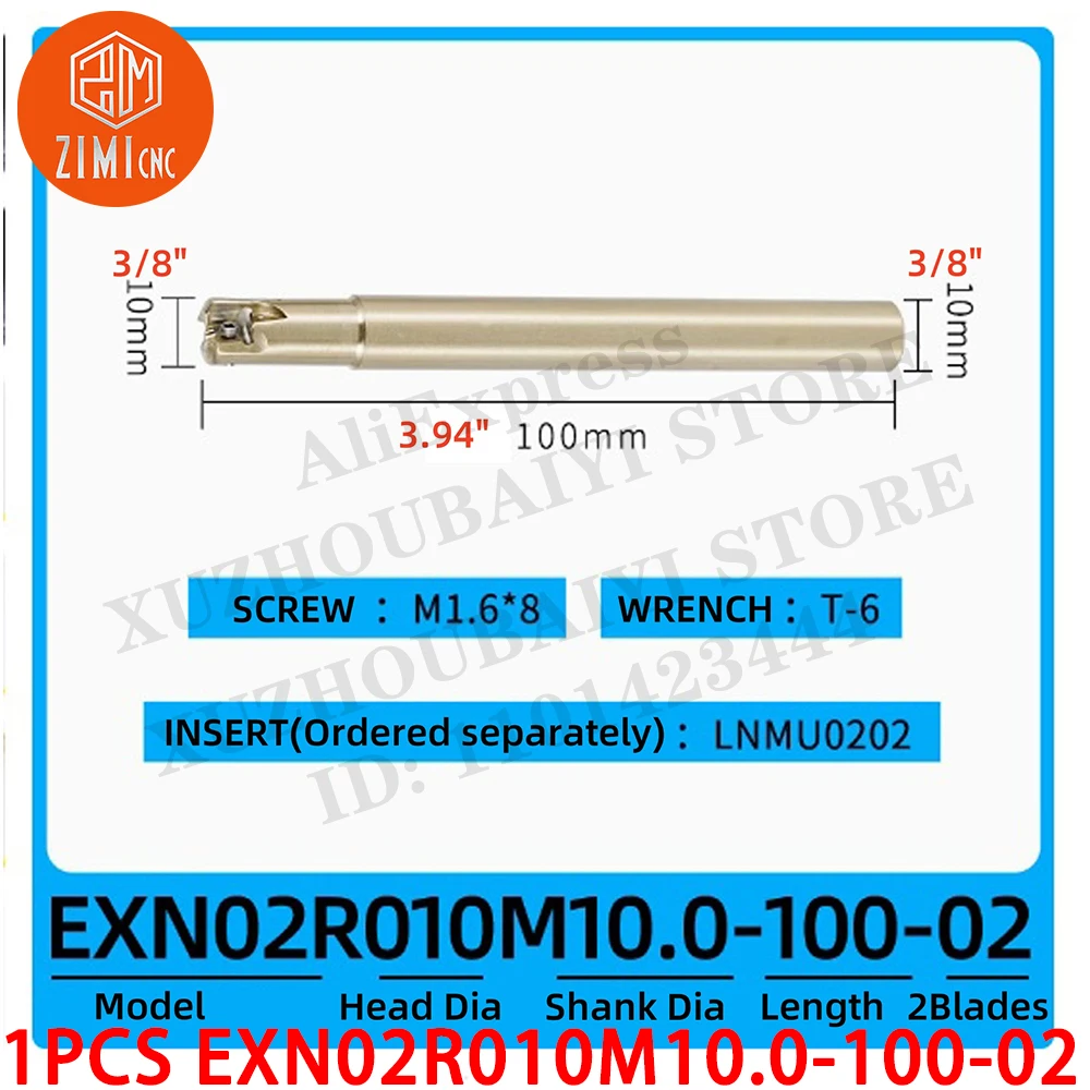 1PC EXN02R010M10.0-100-02 Tungsten steel Indexable Boring Bar End Mill Tool Holder for Rough Machining and Milling Deep-feed 90°