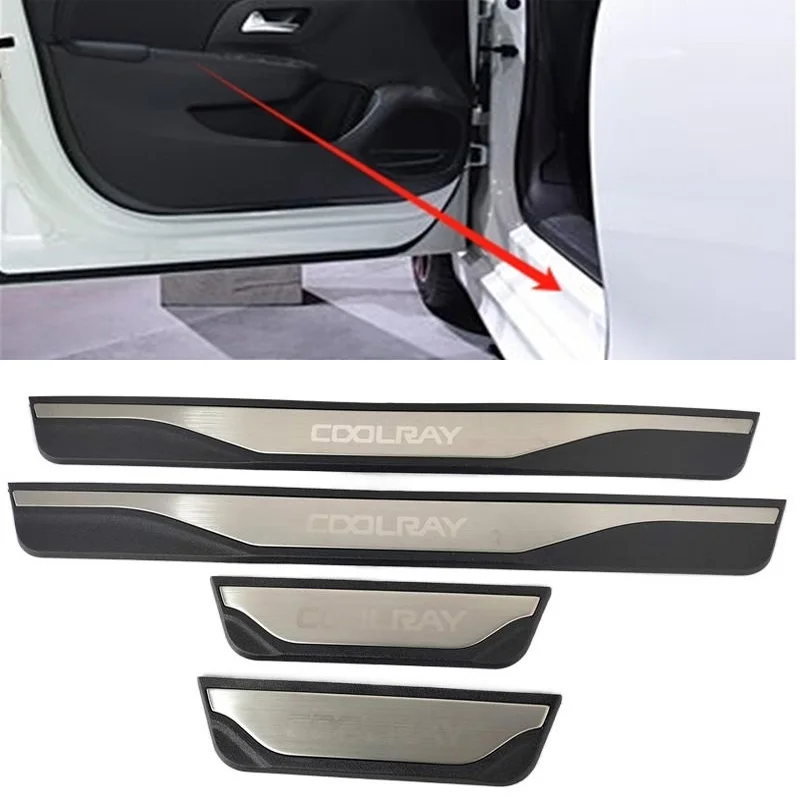 

Комплект из 4 пластиковых накладок на пороги из нержавеющей стали для Geely Coolray 2023-2025: Защитные накладки на пороги автомобиля, накладки на педали, накладки на пороги с логотипом, защита от царапин