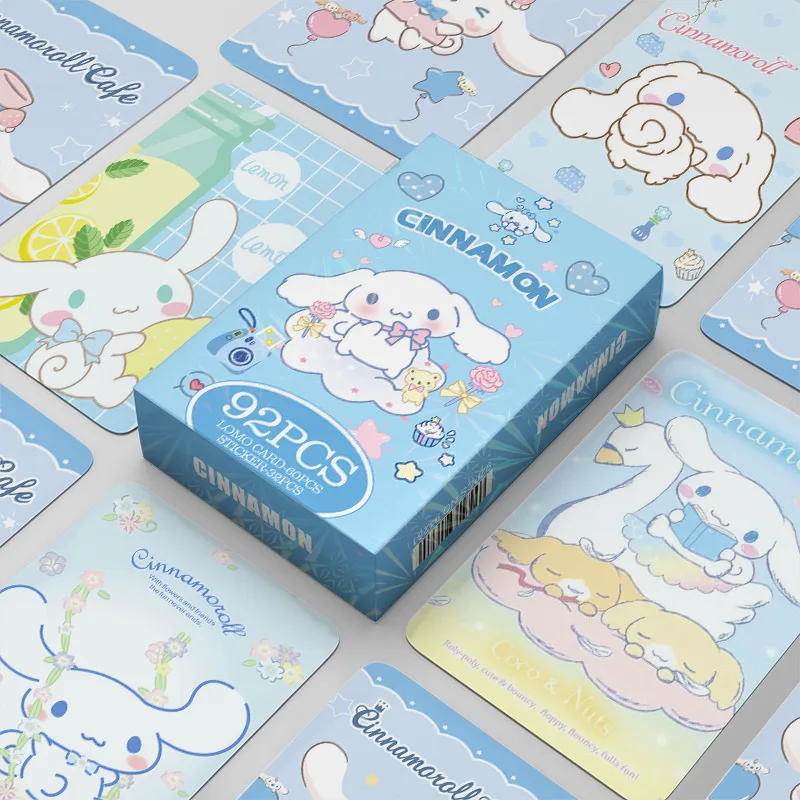 92Pcs/Set Sanrio Cinnamoroll Series Lomo Cards Kawaii Bookmarks High Quality Stickers HD Printed Photocards Collection Gifts