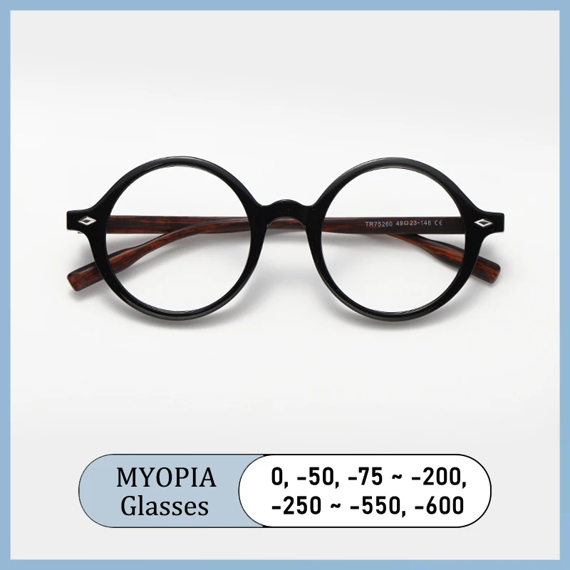 Brand Design Japanese-style Round Vintage Frame Myopia Glasses Prescription Photochromic Anti Blue Ray Women Nearsight Eyewear