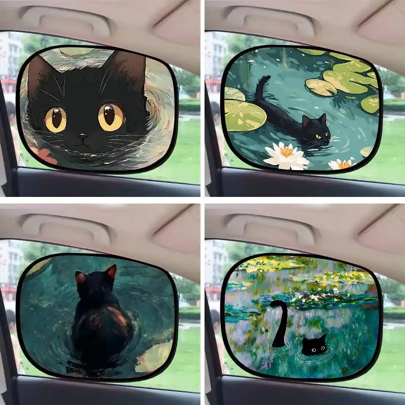 

Interesting Cute Black Cat Car Sun Shade UV Protection Electrostatic Adsorption Car Window Sunshade For Kids Outdoor Sunscreen