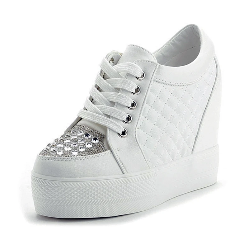 

Весенне-осенние модные кроссовки из натуральной кожи, женские белые туфли, увеличивающие рост 11 см, брендовые женские туфли на плоской платформе 2501