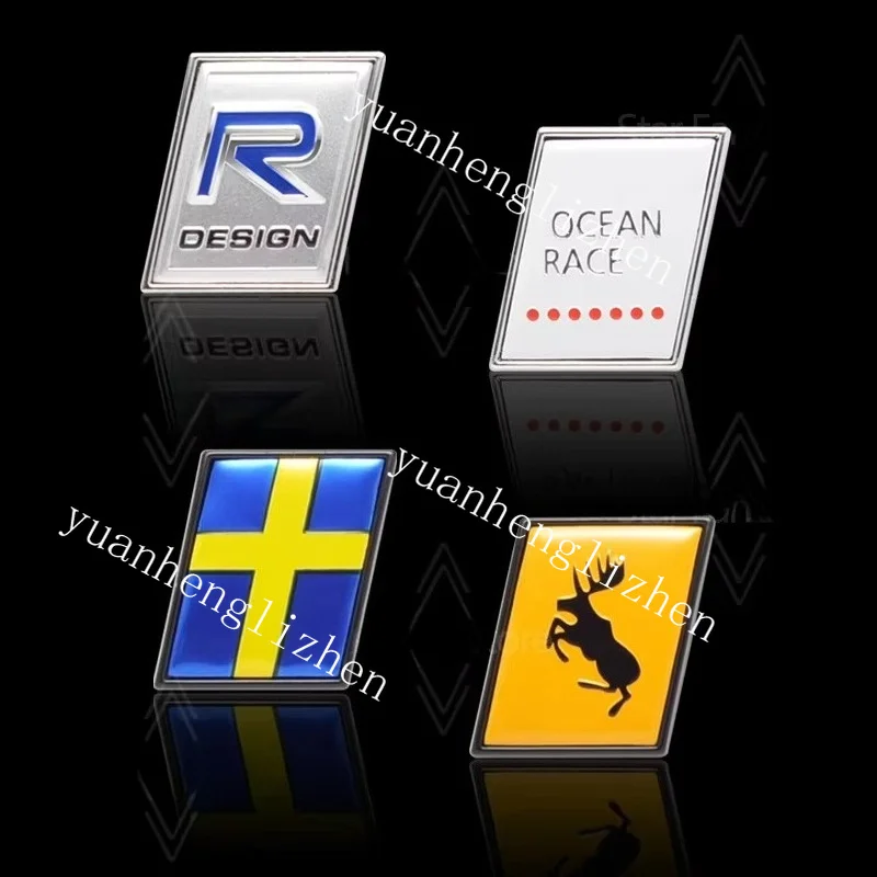 Metal For Volvo TWIN ENGINE OCEAN RACE Engineered Moose Test R Design Sweden Flag Badge 3D Stickers Geely Car Trunk Body Emblem