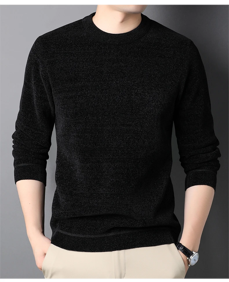 

2025 Fleece-lined and Thickened Minimalist Pure-color Round-neck Sweater for Winter Middle-aged T-shirt