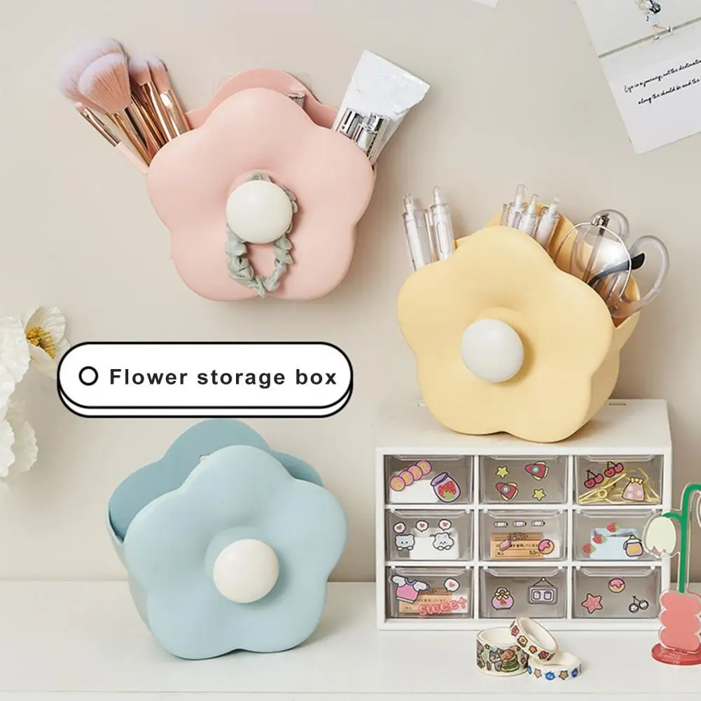 Stationery Pencil Case Makeup Brush Container Vibrant Color Large Capacity Flower-Shaped Pen Holder Stationery Makeup Brush Box