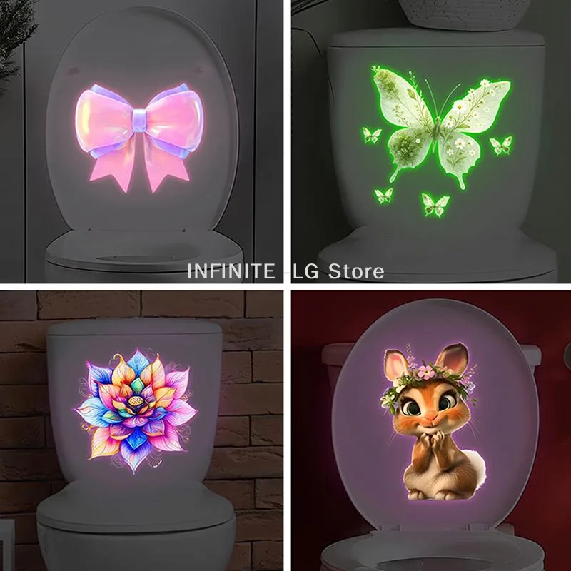 Luminous Rainbow For Flower Mandala Wall Sticker Toilet Sticker, Glowing Floral Decal, Removable Self-Adhesive Home Decor
