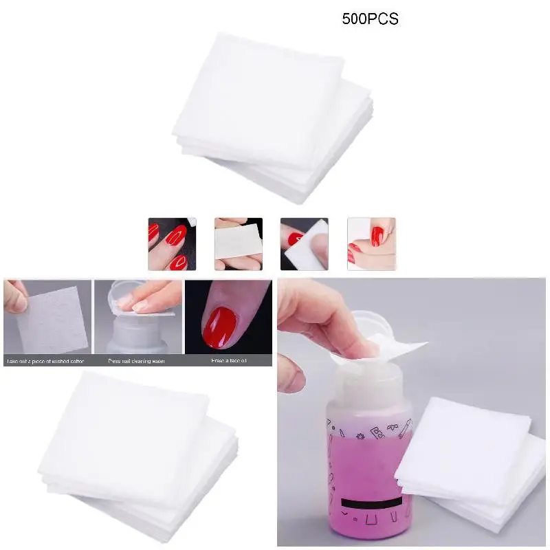 500 Pcs Nail Pads Wipes Non-woven Fabric UV Gel Polish Acrylics Remover Cleaner Wipes Non-woven Fabric Cleaner 500 Pcs Nail Pads