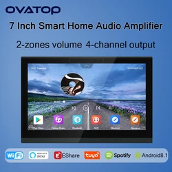 7Inch Touch screen home buletooth audio in wall amplifier android TUYA smart Alexa Voice Center 2zone volume control music panel