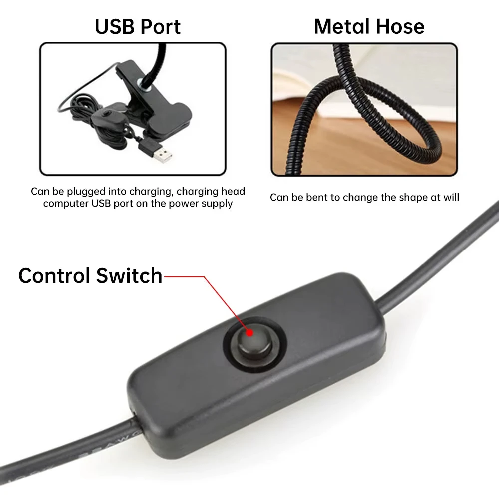 مصباح مكتبي مرن USB مع حامل مشبك LED ضوء كتاب القراءة 360 °   مصباح ليلي قابل للطي بجانب السرير لدراسة مكتب غرفة النوم