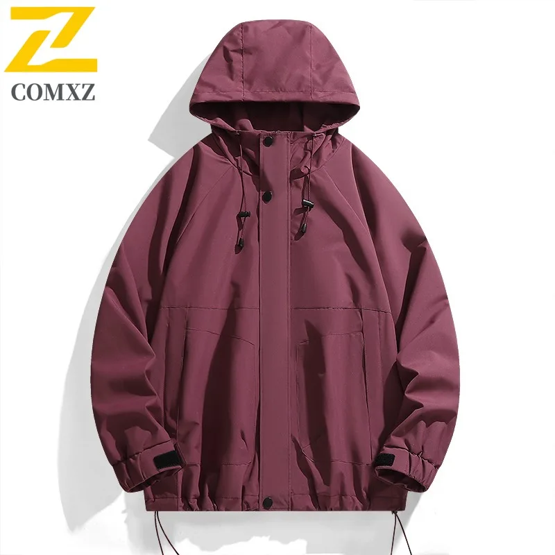 

COMXZ 2025 Men Women Workwear Hooded Windbreaker Windproof Waterproof Couple Coat Casual Sport Hiking Trendy Autumn Fashion