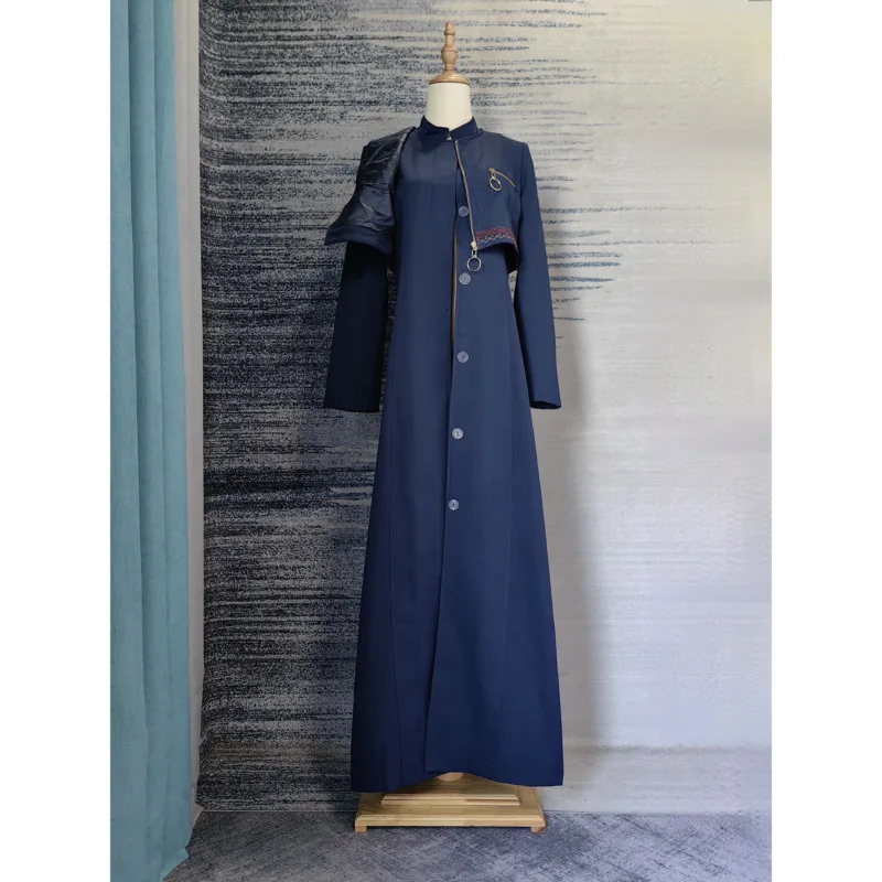 HUISONG Elegant Woman High-end Noble Style Trench Fake Two-Piece Spliced Embroidery Tall Slimming Stand Collar Long Coat Female
