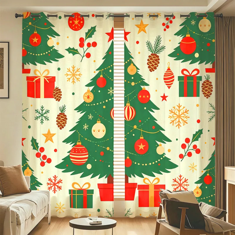 2Pcs Microfiber Christmas Curtain Set,Machine Washable,Easy Hanging & Installation,85% Light Blocking,Xmas Home Decor