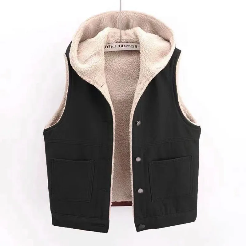 خروف الفراء اصطف Thiened مقنعين سترة جينز المرأة فضفاضة القطن سترة ملابس خارجية الخريف الشتاء جديد Sle تخفيف Sle لون نقي