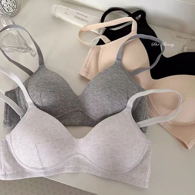 Student High School Girl Bra Underwear Women's Small Bust Padded Non-wired Lightweight Seamless Cotton Anti-Sagging Bra Underwea