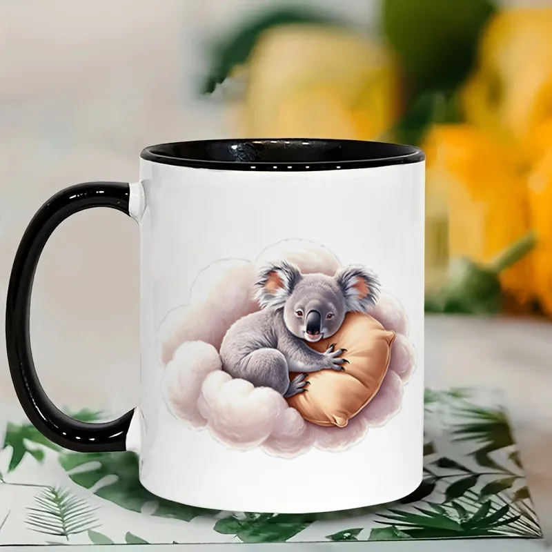 Cute Koala On Cloud Print Ceramic Coffee Mug, 11oz 350ml Personalized Custom Mug, Colorful Print Mug, Microwave Safe, Cute Aesth
