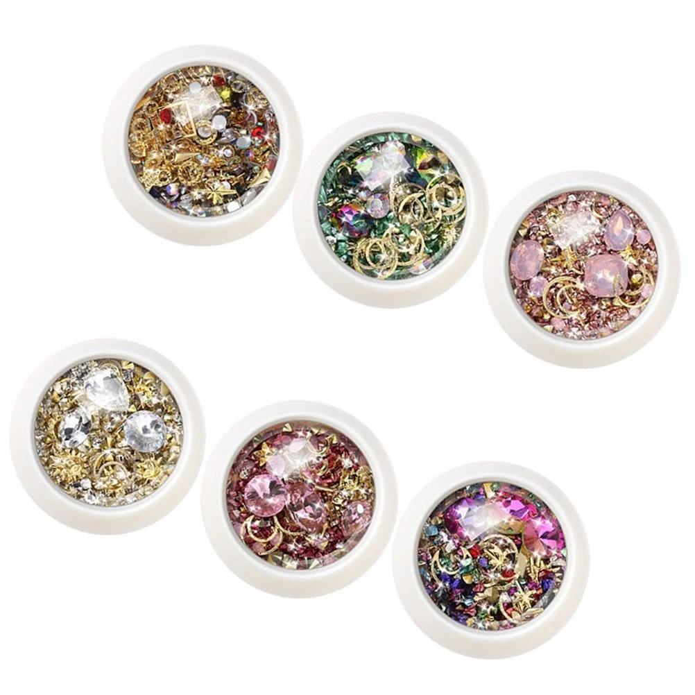 Ensemble de 6 pointes de Nail Art en strass, Styles mixtes, décor de manucure pour femmes et filles, fournitures légères pour Nail Art, cadeau