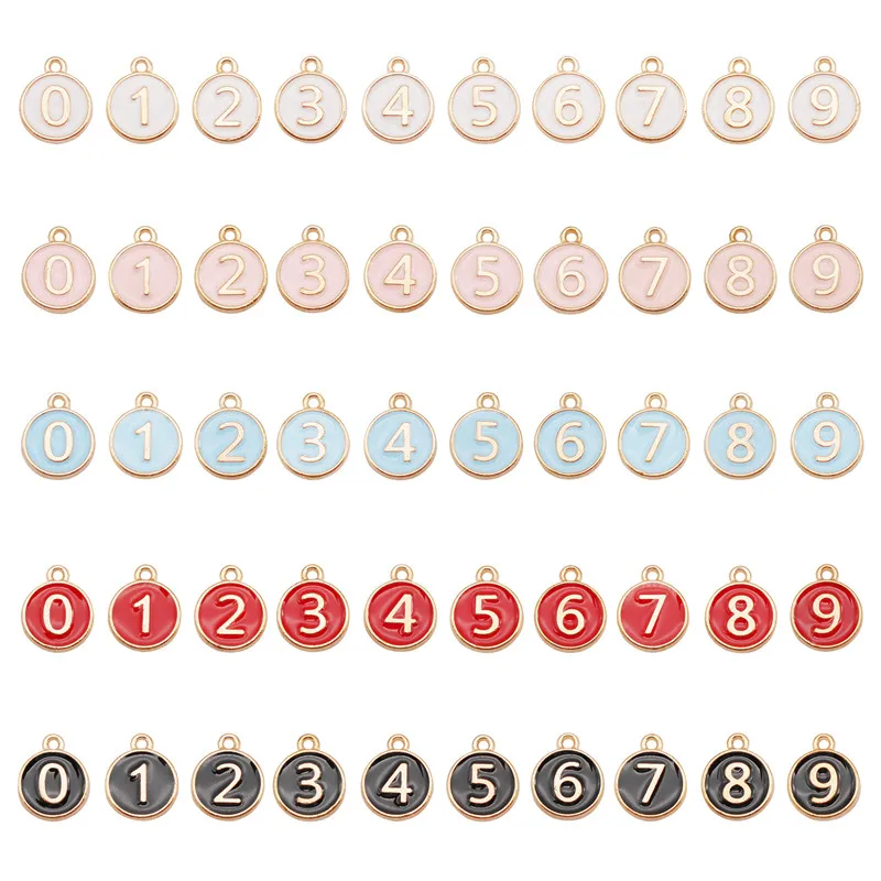 Julie Wang 10/50PCS Tiny Enamel 0-9 Arabic Number Charms Double Sided Pendants Alloy Bracket Necklace Jewelry Making Accessory