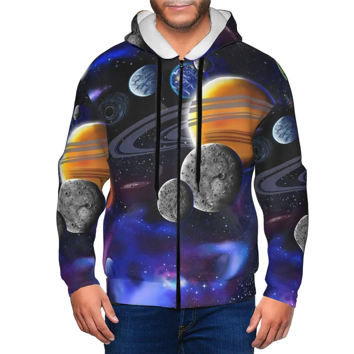 Solar System Space Planets Universe Zipper Hoodie Hip Hop Pullover Autumn Winter Men Women Sweatshirt Long Sleeve Tops