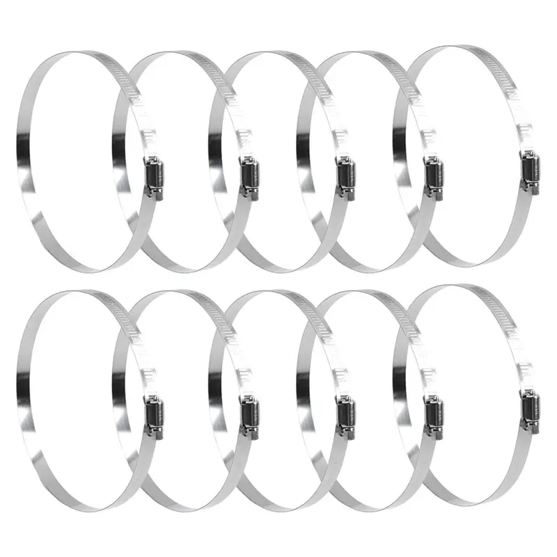 

【OFF-SHELF】6 Inch 10 Pack Hose Clamp,(141-165Mm), 304 Stainless Steel Worm Gear Duct Clamps-Adjustable Duct Pipe Air Clamps