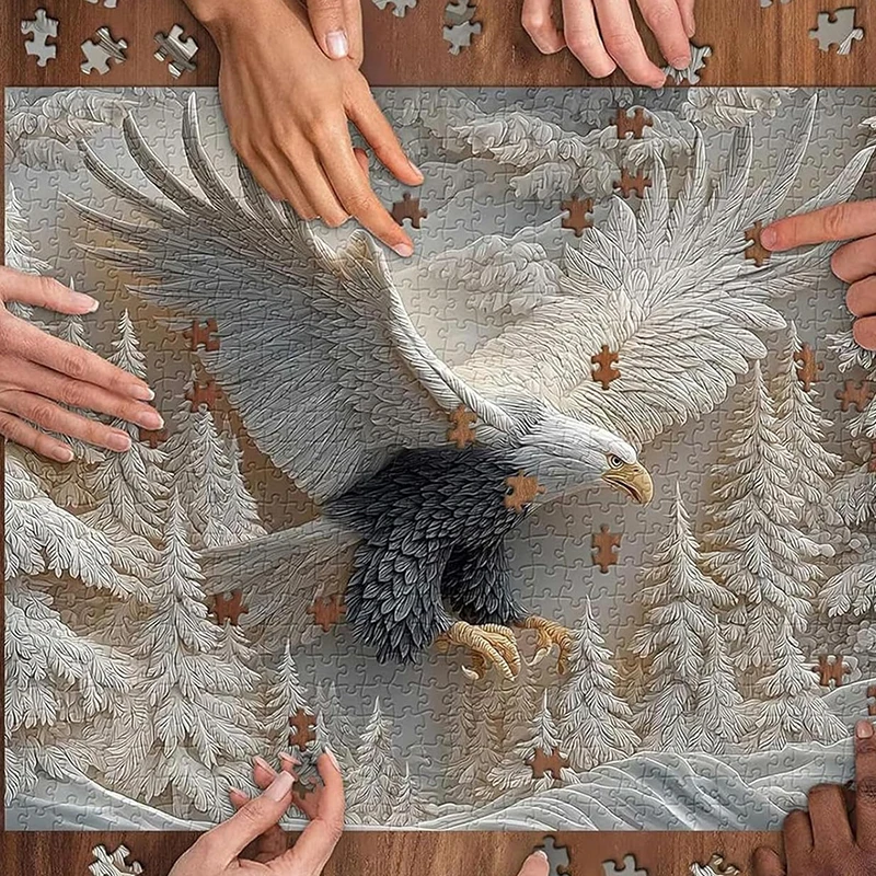 Puzzle z rzeźbionym orłem, 1000 elementów, trudna gra logiczna, orzeł, natura, sztuka, puzzle dla rodziny.