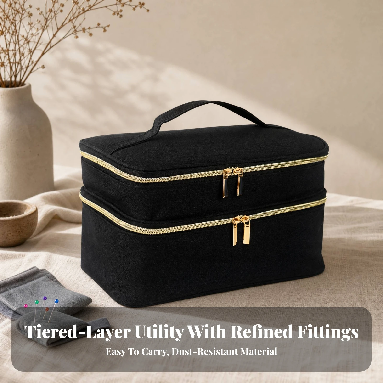 Storage Bag Tear-Resistant Sewing Tool Organizer with Removable Dividers for Tailors, Craft Rooms
