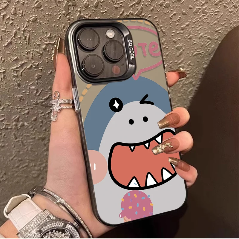 Cartoon Shark Dinosaur Laser Case For Samsung Galaxy S24 S23 S22 Ultra Plus FE A25 A35 A55 A24 A34 A54 A33 A53 Shockproof Cover