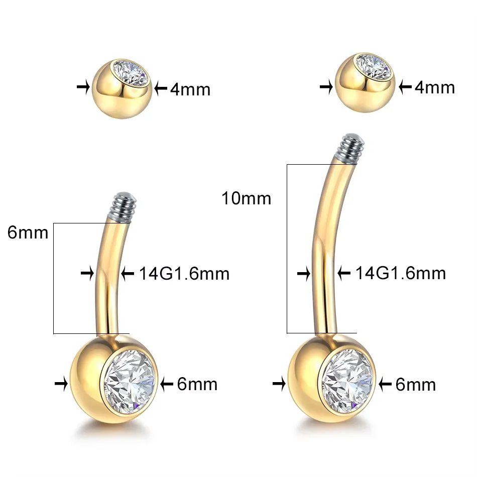 1Pc Titanium Piercing Navel Single Crystal Rhinestone Belly Button Rings Navel Piercing Ombligo 5/8mm Ball Navel Earring 14G