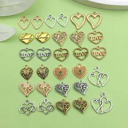 30pcs Three Color Hollow Heart Charms Alloy Metal Pendants For DIY Handmade Bracelets Necklaces And Jewelry Making