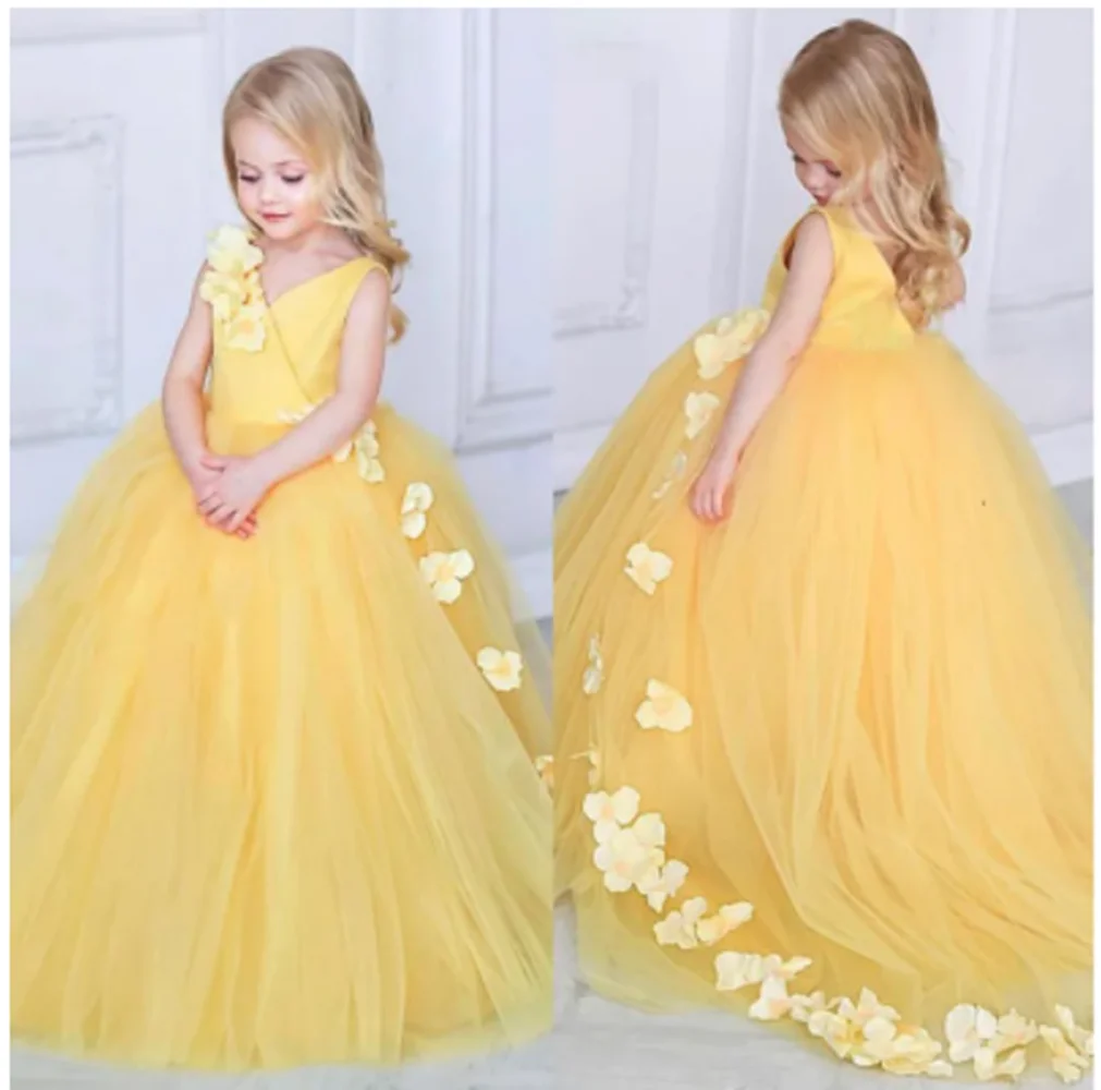 Tulle giallo Puffy Flower Girl Dress Cute Girl Birthday Dress Shiny Girl Wedding Party Dress Girls Dress First comunione Dress