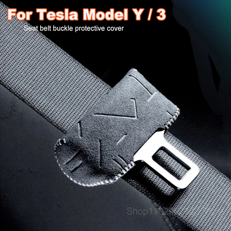 

For Tesla Model Y / 3 Alcantara Car Seat Belt Buckle Clip Protective Cover Decorative Modely Accessories Protection Case