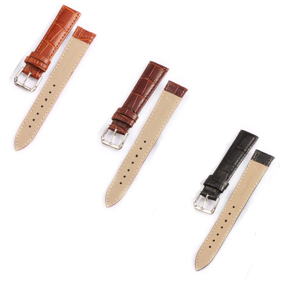 Crocodile Genuine Leather Watch Band 12mm 14mm 16mm 18mm 19 20mm 21mm 22mm 24mm Silver Buckle Cowhide Watch Strap with Pins