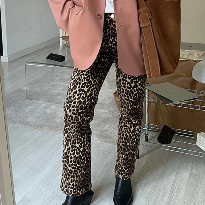 Women 2026 New Hot Selling Sexy Leopard Print High Waist Straight Leg Pants Vintage Fashion Commute Versatile Trendy Chic Daily