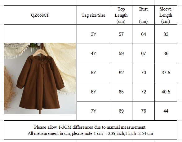 Koreanische Version kinder Kleidung Mode Herbst Neue Retro Kaffee Farbe Bogen Dekoration Lange Ärmeln Kleid Mädchen Kleider – Detail 1