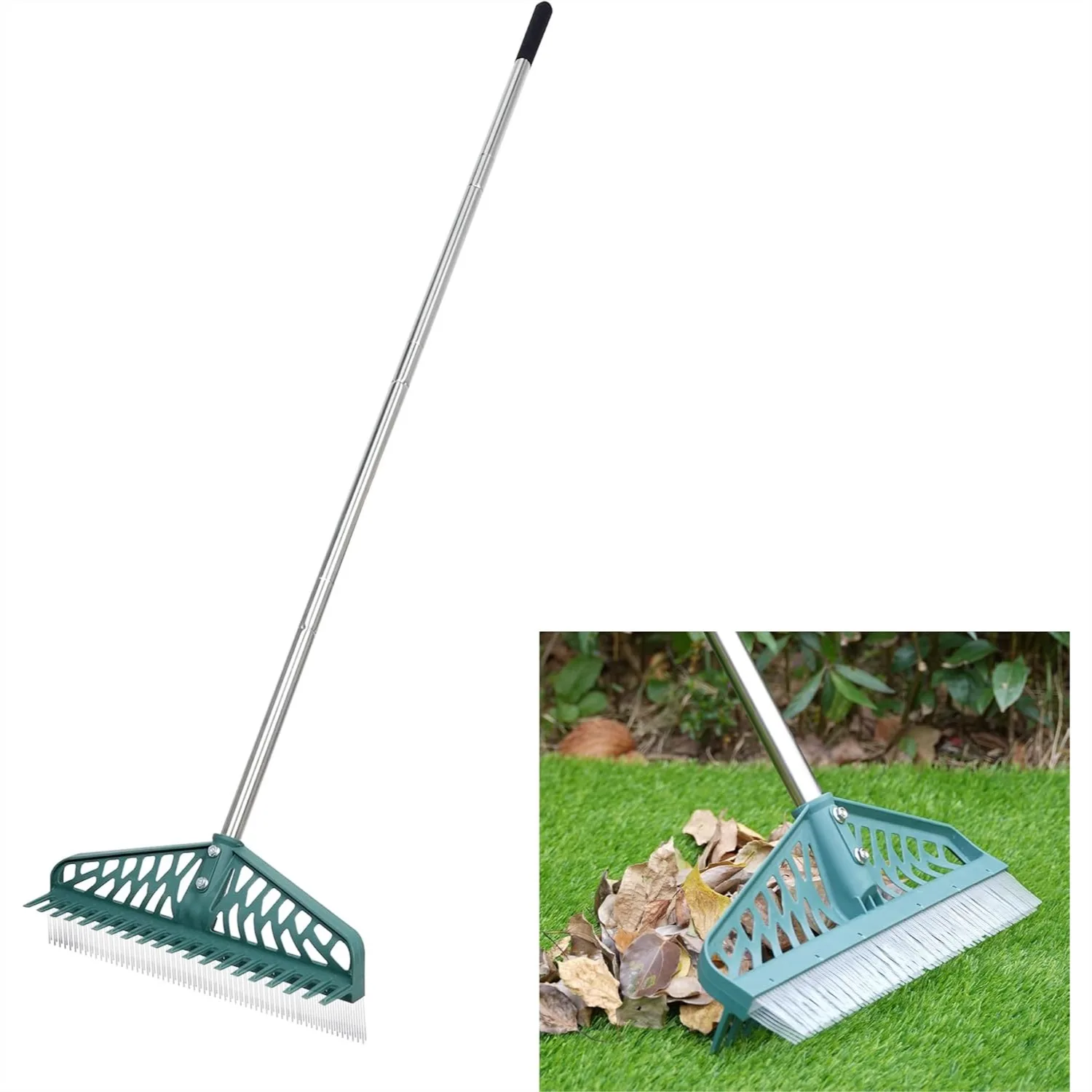 

Double Sided Turf Rake, 60-Inch Adjustable Handle for Cleaning Artificial Grass, Lawns, Patios