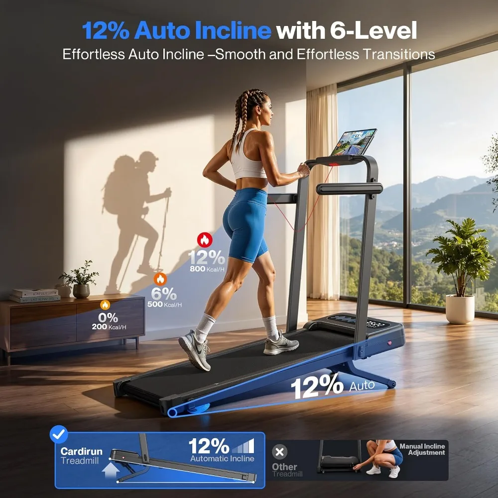 Walking Pad with 12% Auto Incline, Foldable Walking Pad Treadmill with Handle Bar, 375 lbs Capacity, 40''x16'' Wide, Custom