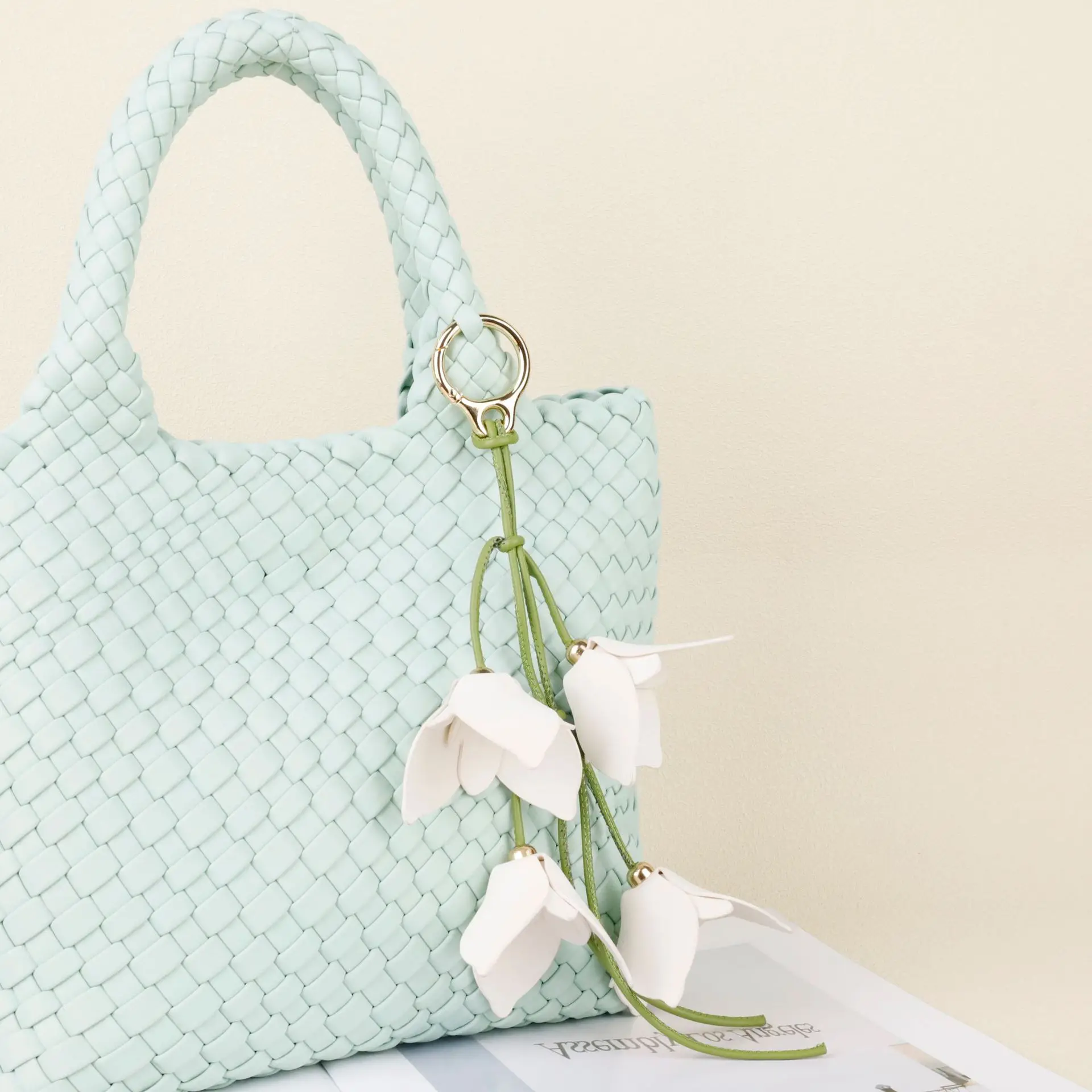 Hand-Stitched Tulip Bag Charm Creative Key Pandent Leather Flower Decoration Tulip Keychain Hanging Ornament
