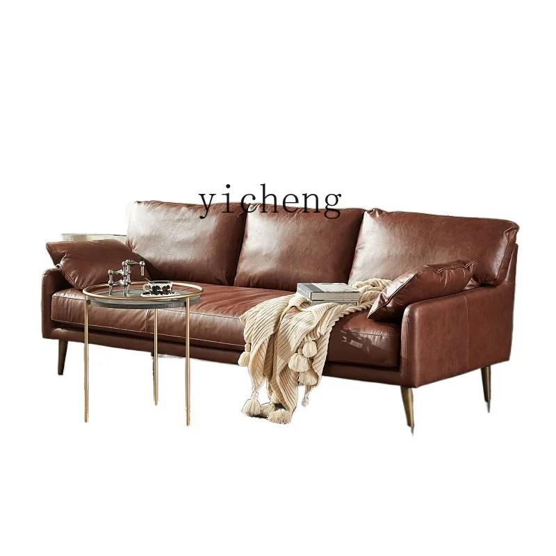 XL Full Leather Sofa Retro Affordable Luxury  Antique Oil Wax Leather