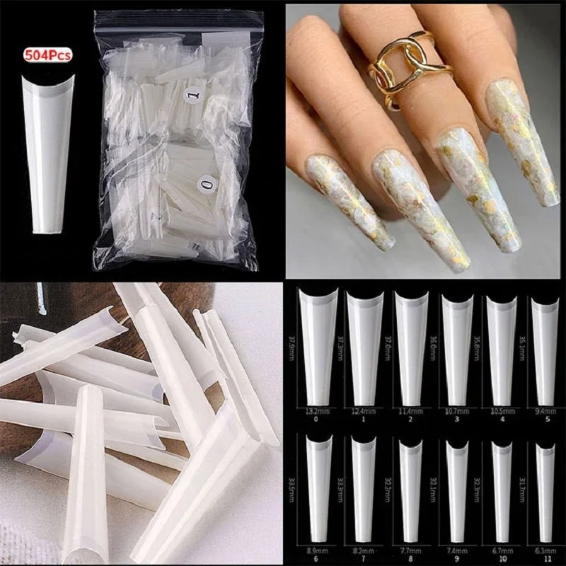 504PCS French Clear/Natural Nails Capsule C-Curve Nail Tips For Acrylic Nail Straight Tapered Square Half Cover Long False Nails