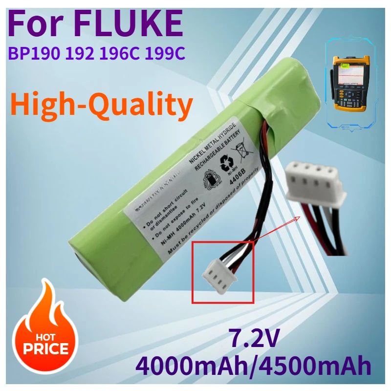 New High-Quality 7.2V 4000mAh/4500mAh Rechargeable Replacement NI-MH Battery Pack for FLUKE BP190 192 196C 199C Oscilloscope