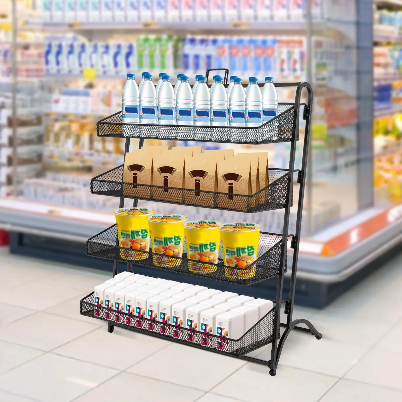 4 Tier Candy Display Rack, Metal Snack Display for Counter, Snack Organizer for Countertop, Chip Rack Display Stand Chip Bag Hol