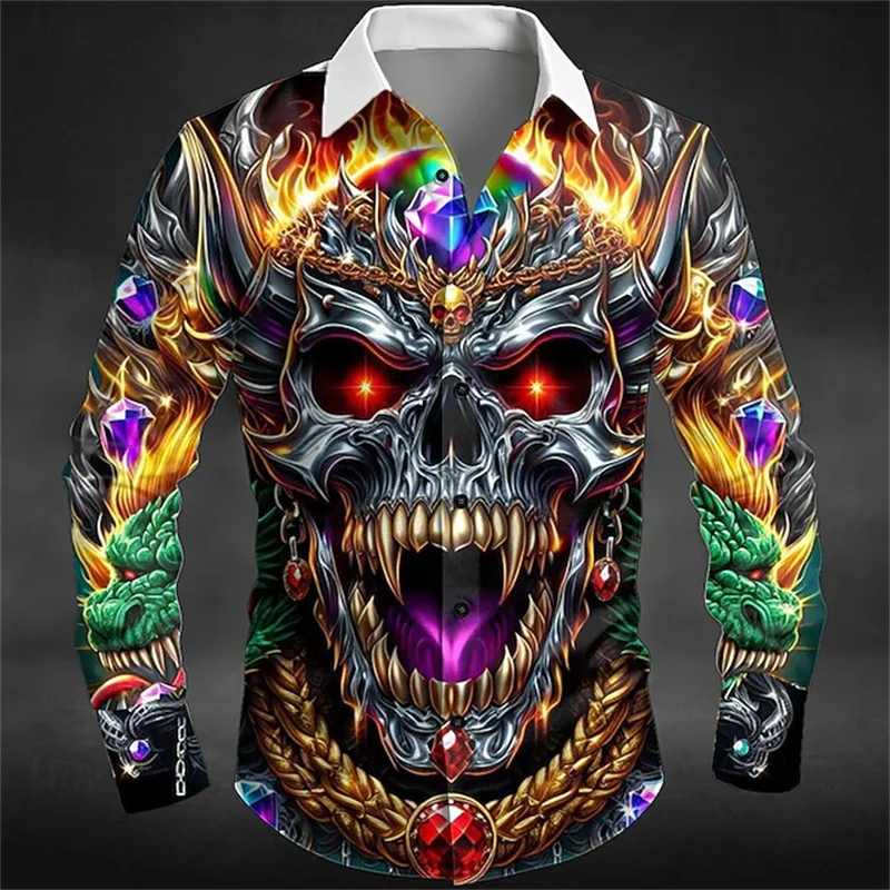 

2025 Halloween Men's Skeleton Halloween Costume Shirt Button-Down Shirt Long Sleeve Shirt High Quality Men's Tops XS-6XL Sizes