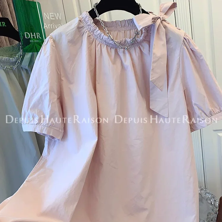 French bow casual shirt doll shirt fashion Korean loose top women's 2024 summer new item  women clothing