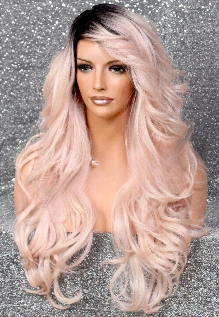 مزيج الشعر شعر مستعار فاتح مجعد طويل الطبقات الحرارة موافق روزجولد الوردي WVE